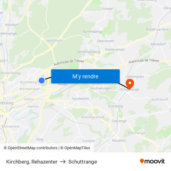 Kirchberg, Rehazenter to Schuttrange map