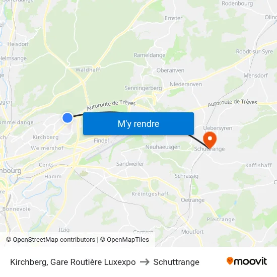 Kirchberg, Gare Routière Luxexpo to Schuttrange map