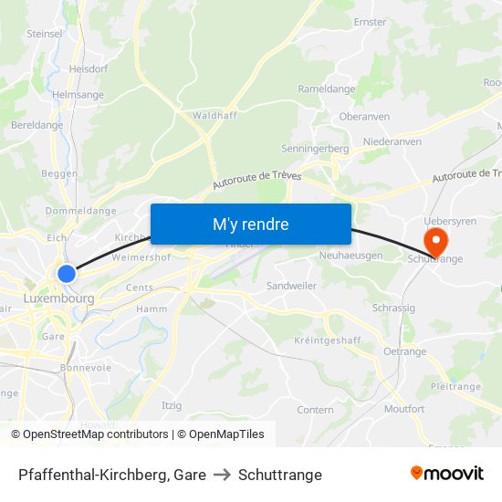 Pfaffenthal-Kirchberg, Gare to Schuttrange map