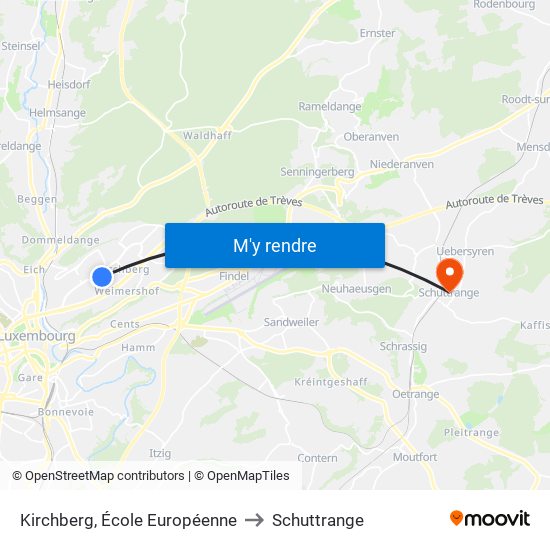 Kirchberg, École Européenne to Schuttrange map