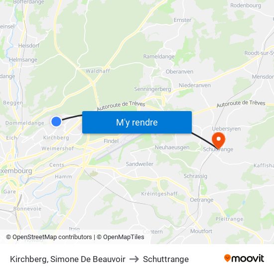 Kirchberg, Simone De Beauvoir to Schuttrange map