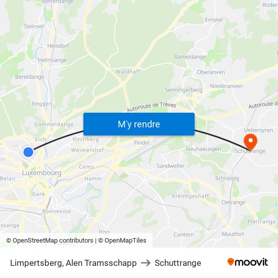 Limpertsberg, Alen Tramsschapp to Schuttrange map