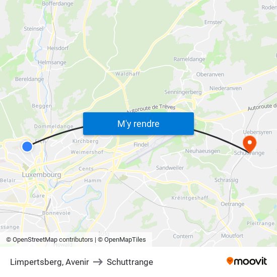 Limpertsberg, Avenir to Schuttrange map