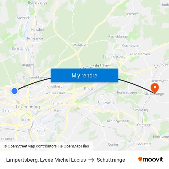 Limpertsberg, Lycée Michel Lucius to Schuttrange map
