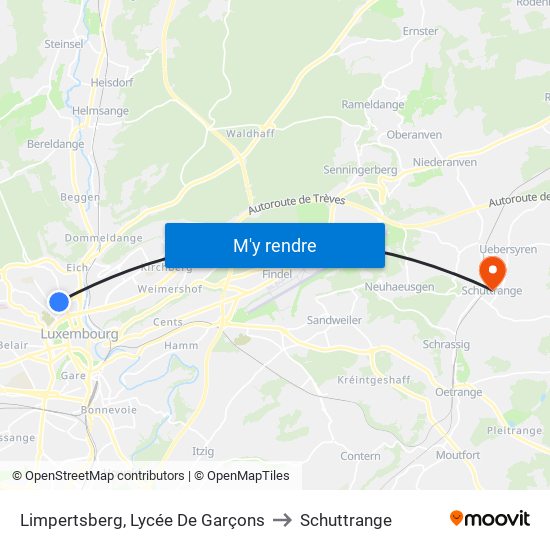 Limpertsberg, Lycée De Garçons to Schuttrange map
