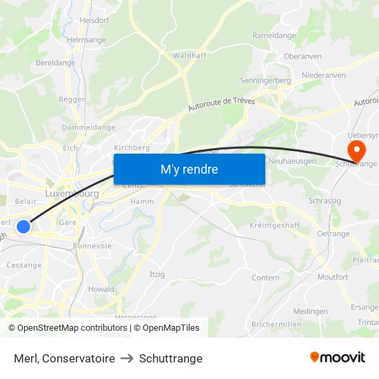 Merl, Conservatoire to Schuttrange map