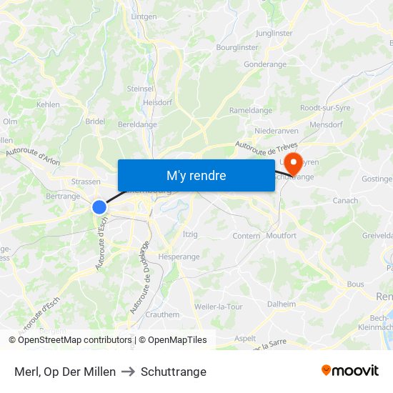 Merl, Op Der Millen to Schuttrange map
