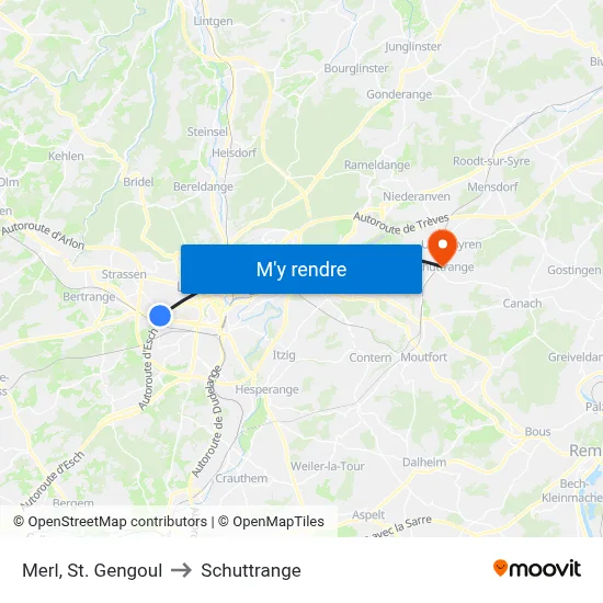 Merl, St. Gengoul to Schuttrange map