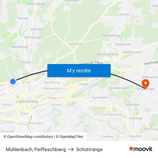 Muhlenbach, Peiffeschbierg to Schuttrange map