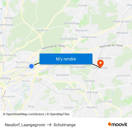 Neudorf, Laangegronn to Schuttrange map