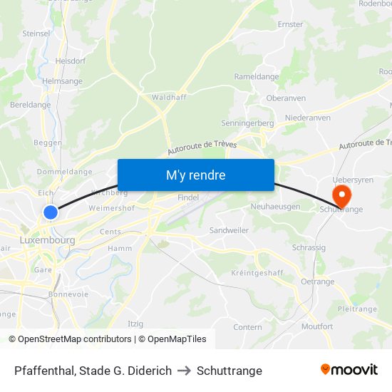 Pfaffenthal, Stade G. Diderich to Schuttrange map