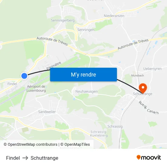 Findel to Schuttrange map