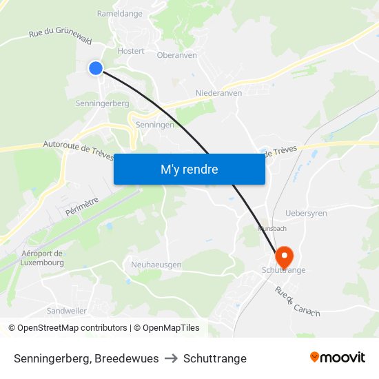 Senningerberg, Breedewues to Schuttrange map