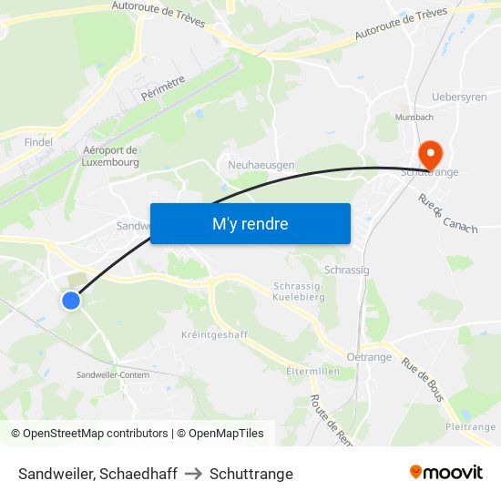 Sandweiler, Schaedhaff to Schuttrange map
