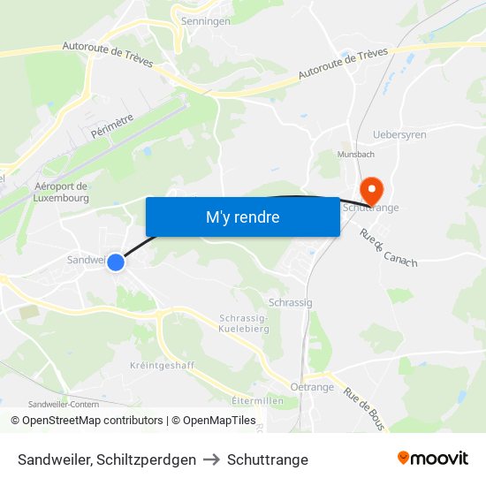Sandweiler, Schiltzperdgen to Schuttrange map