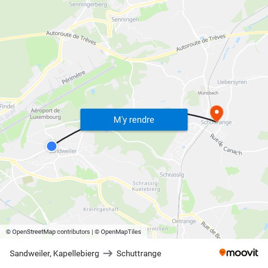 Sandweiler, Kapellebierg to Schuttrange map