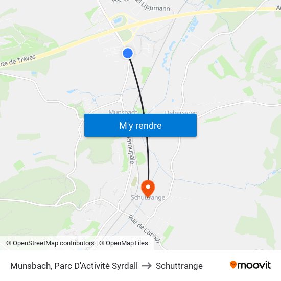 Munsbach, Parc D'Activité Syrdall to Schuttrange map