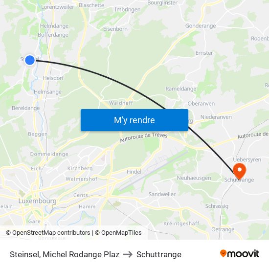 Steinsel, Michel Rodange Plaz to Schuttrange map