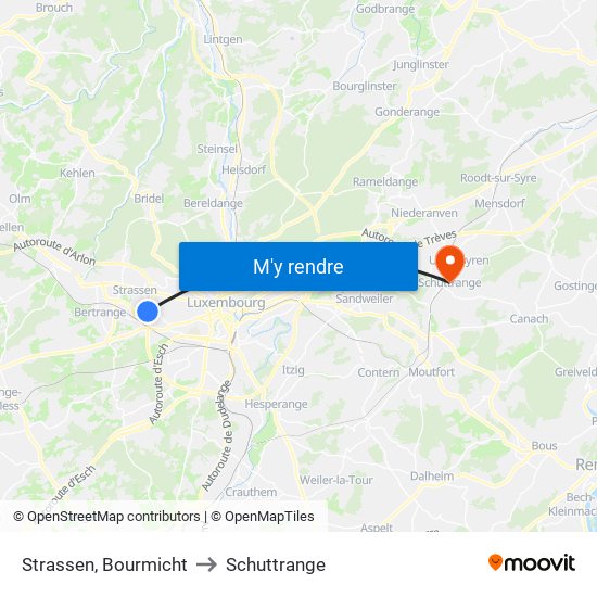 Strassen, Bourmicht to Schuttrange map