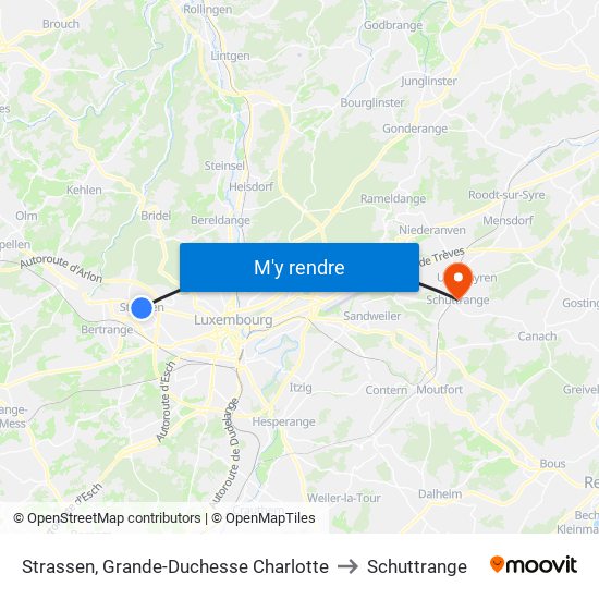 Strassen, Grande-Duchesse Charlotte to Schuttrange map