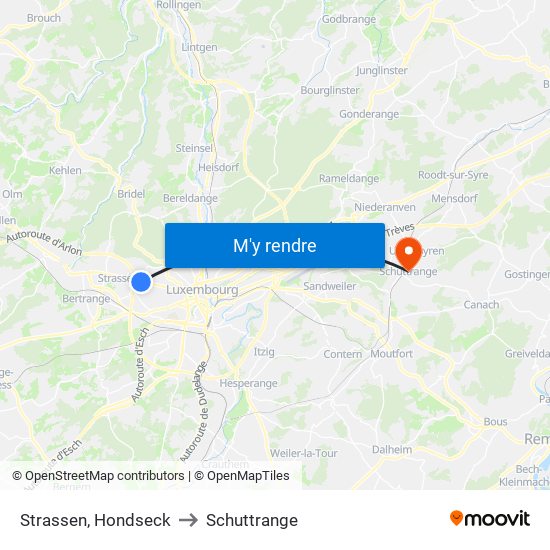 Strassen, Hondseck to Schuttrange map