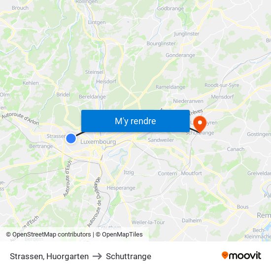 Strassen, Huorgarten to Schuttrange map