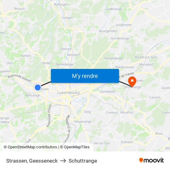 Strassen, Geesseneck to Schuttrange map