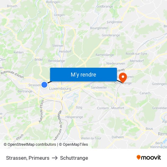 Strassen, Primeurs to Schuttrange map
