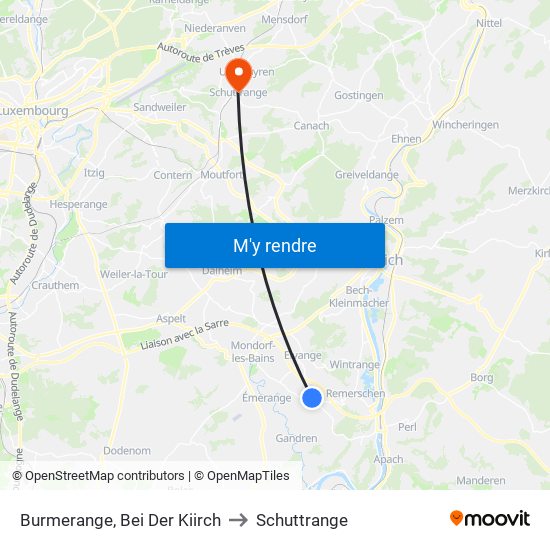 Burmerange, Bei Der Kiirch to Schuttrange map