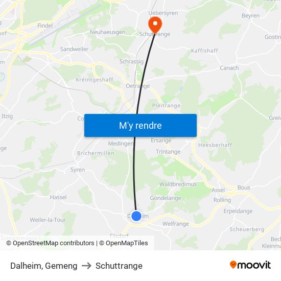 Dalheim, Gemeng to Schuttrange map