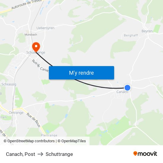Canach, Post to Schuttrange map