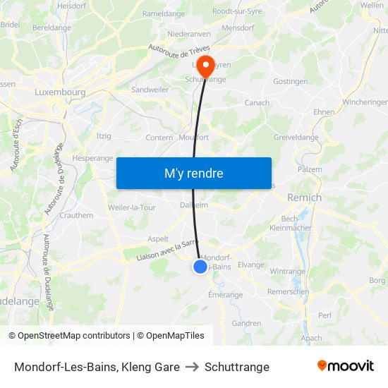 Mondorf-Les-Bains, Kleng Gare to Schuttrange map