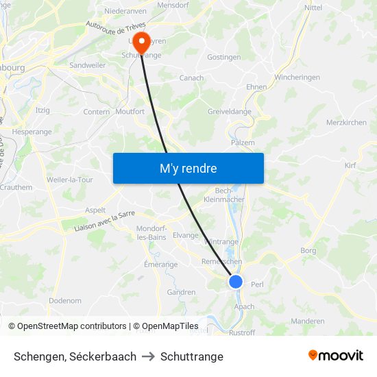 Schengen, Séckerbaach to Schuttrange map