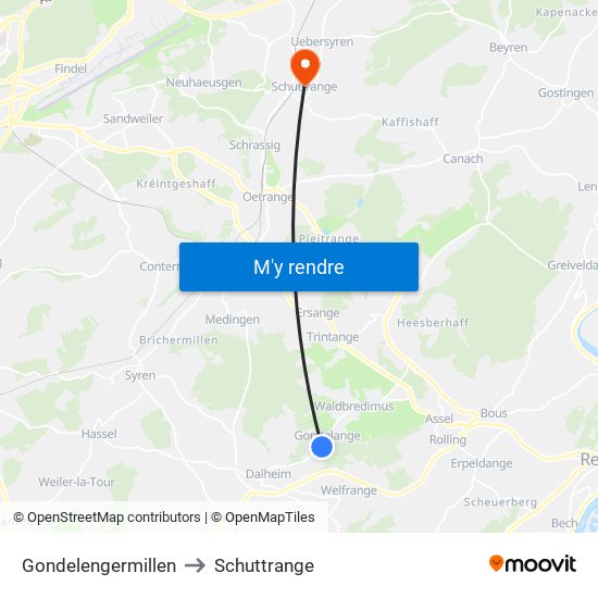 Gondelengermillen to Schuttrange map