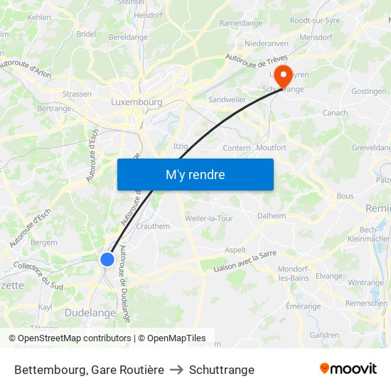 Bettembourg, Gare Routière to Schuttrange map