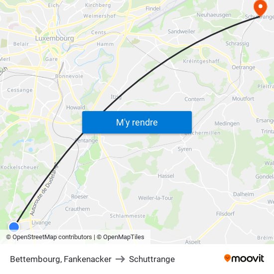 Bettembourg, Fankenacker to Schuttrange map