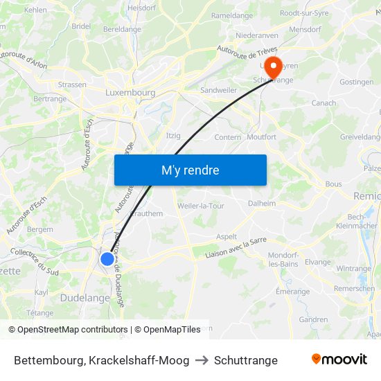 Bettembourg, Krackelshaff-Moog to Schuttrange map