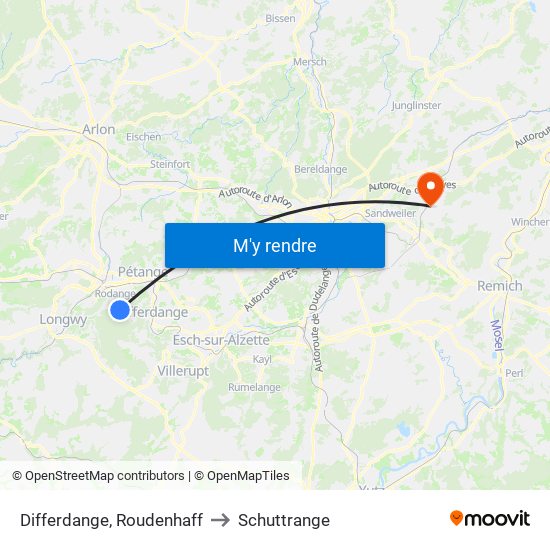 Differdange, Roudenhaff to Schuttrange map