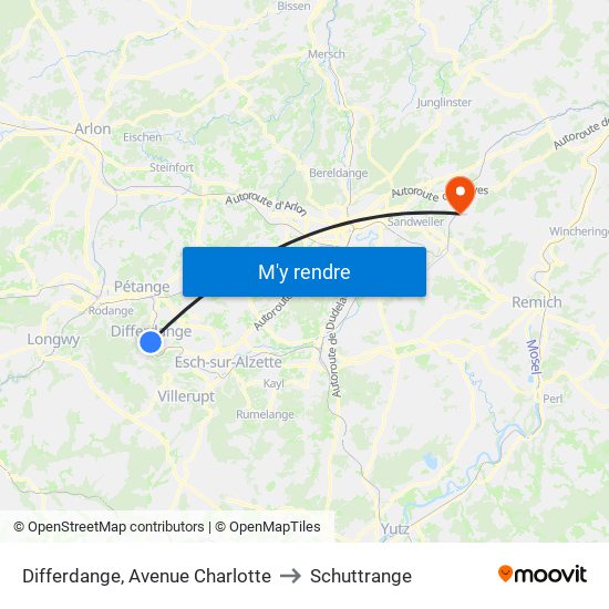 Differdange, Avenue Charlotte to Schuttrange map