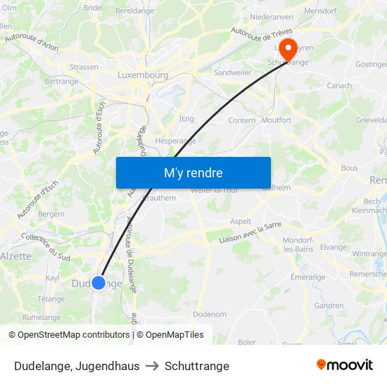 Dudelange, Jugendhaus to Schuttrange map