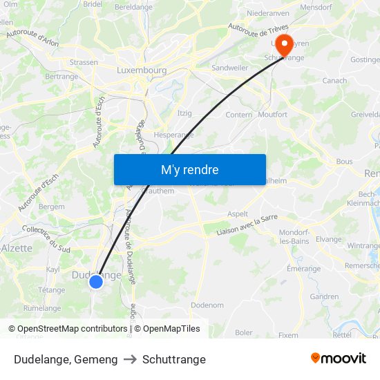 Dudelange, Gemeng to Schuttrange map