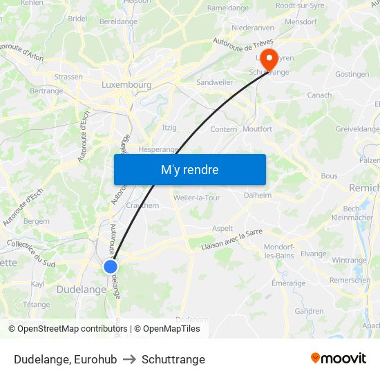 Dudelange, Eurohub to Schuttrange map