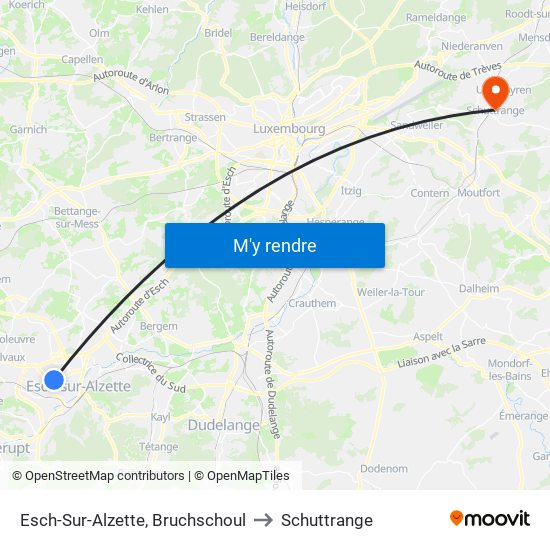 Esch-Sur-Alzette, Bruchschoul to Schuttrange map