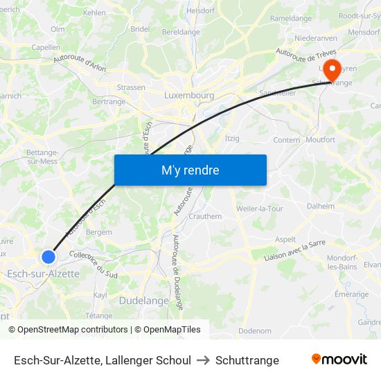 Esch-Sur-Alzette, Lallenger Schoul to Schuttrange map