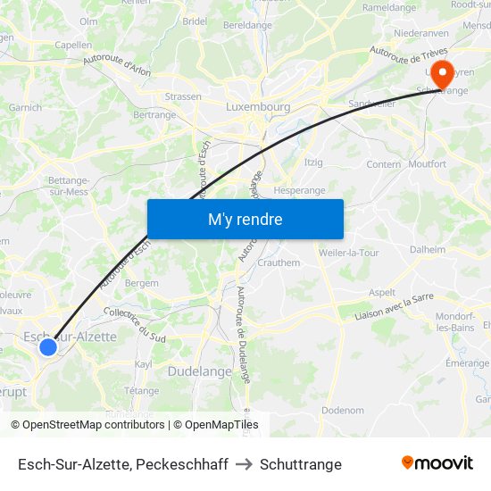 Esch-Sur-Alzette, Peckeschhaff to Schuttrange map