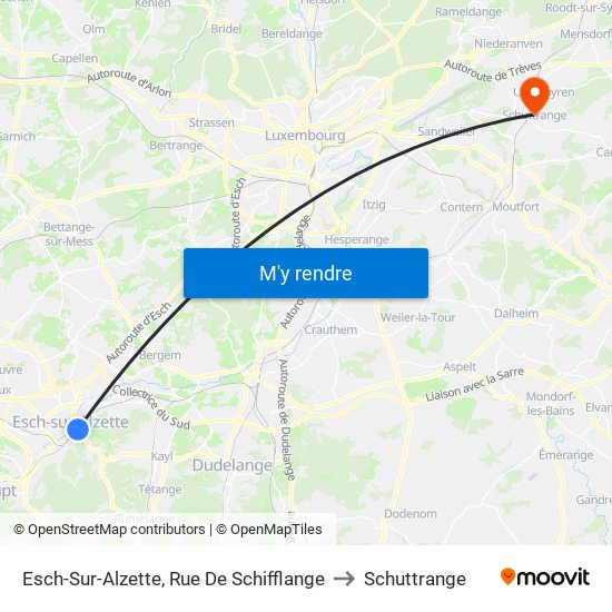 Esch-Sur-Alzette, Rue De Schifflange to Schuttrange map