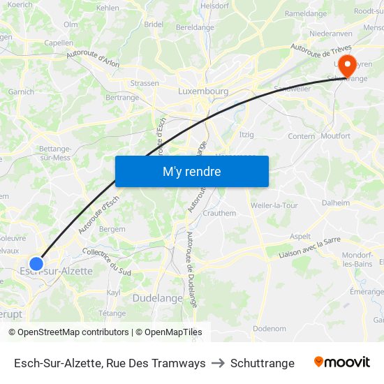 Esch-Sur-Alzette, Rue Des Tramways to Schuttrange map