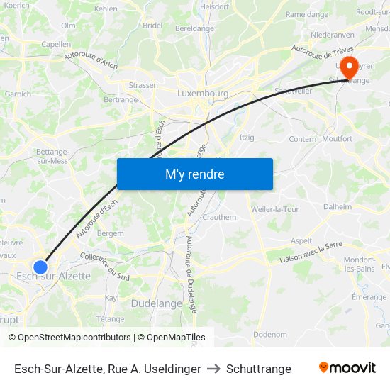 Esch-Sur-Alzette, Rue A. Useldinger to Schuttrange map