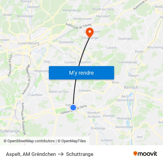 Aspelt, AM Grëndchen to Schuttrange map