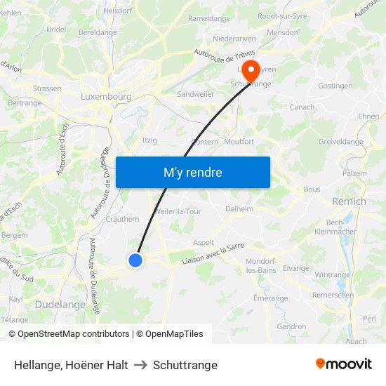 Hellange, Hoëner Halt to Schuttrange map